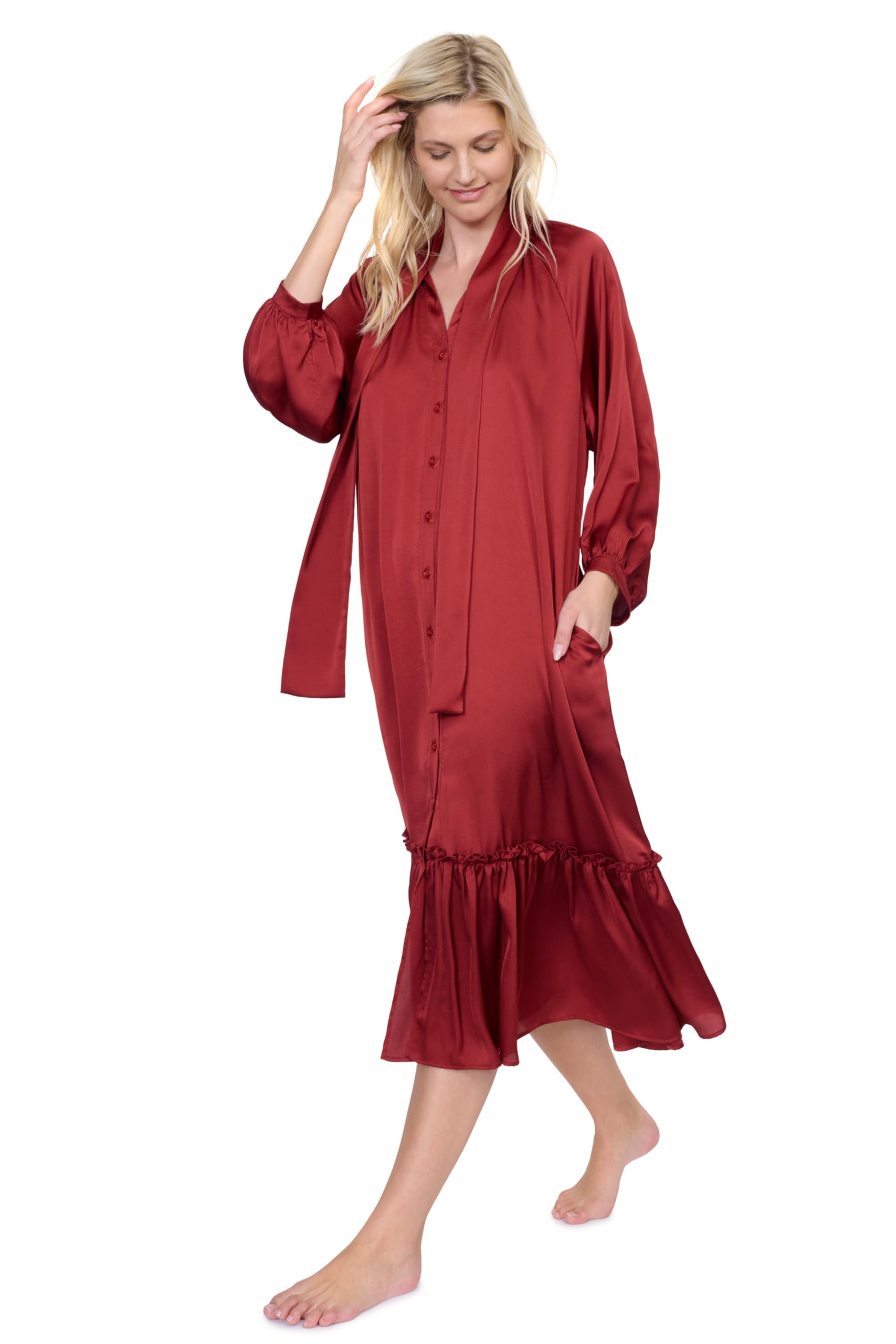 Gottex Day Dreamer Women's Solid Spice Button Down Maxi Long Dress with Long Sleeves and Tie Detailing Swimwear Essential - Image 3
