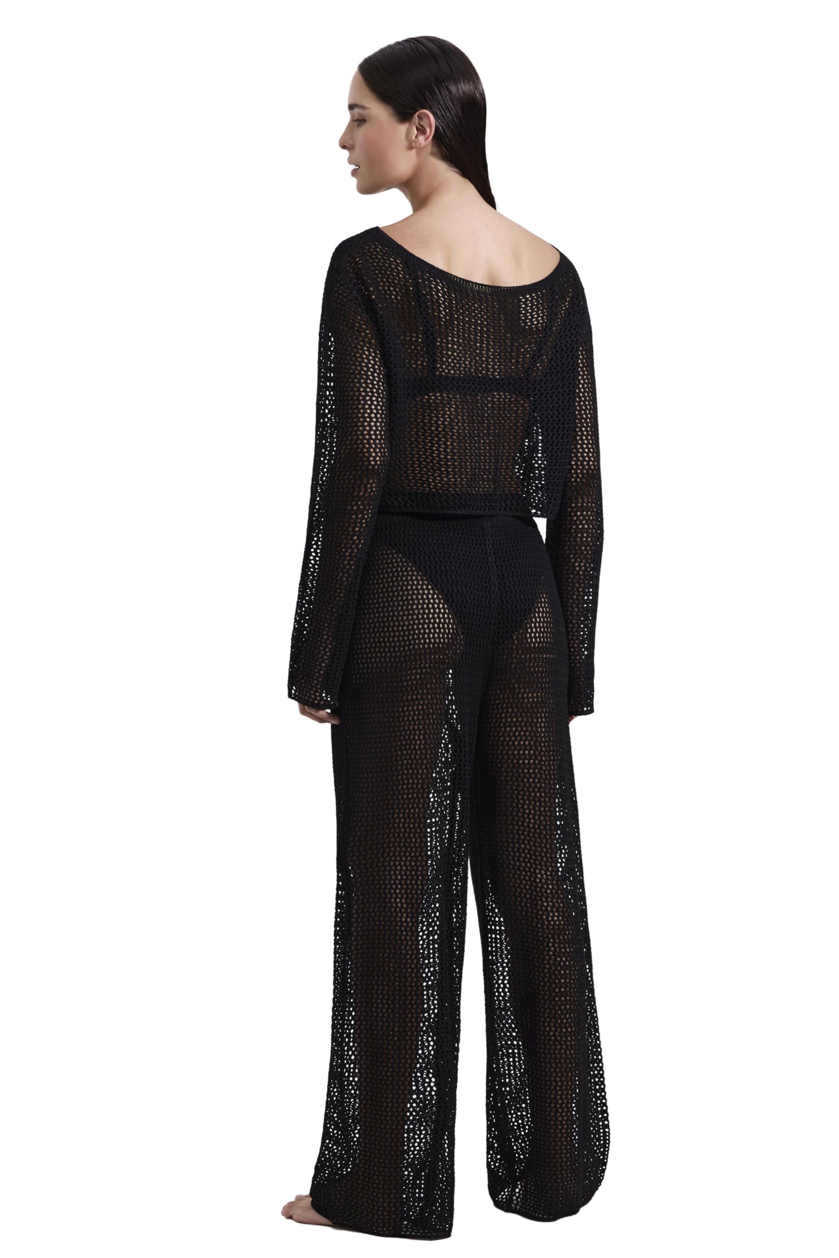 Gottex Luma Net Crochet Crop Top Cover-Up- Boat-Neckline, Long Sleeves, Wide Sleeves, Cropped Fit, One Size Fits Most - Image 6