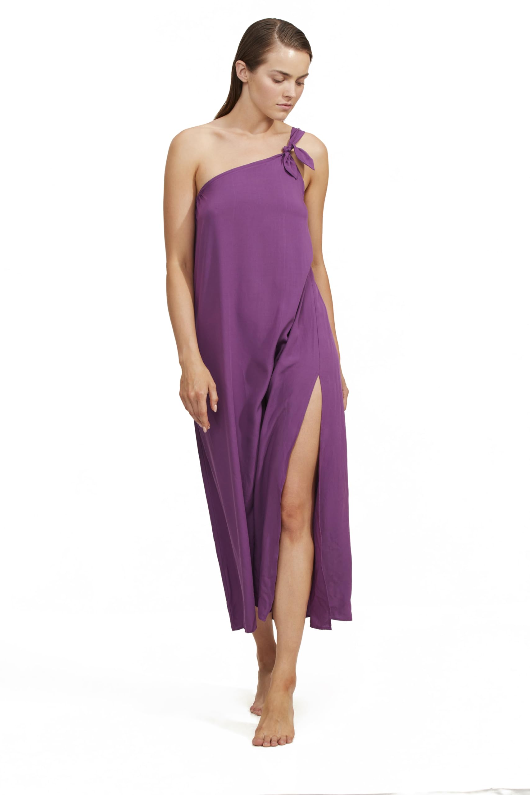 Gottex Luma Women's One Shoulder Sarong Style Maxi Dress Coverup with Side Leg Slit and Adjustable Bow Tie - Image 3