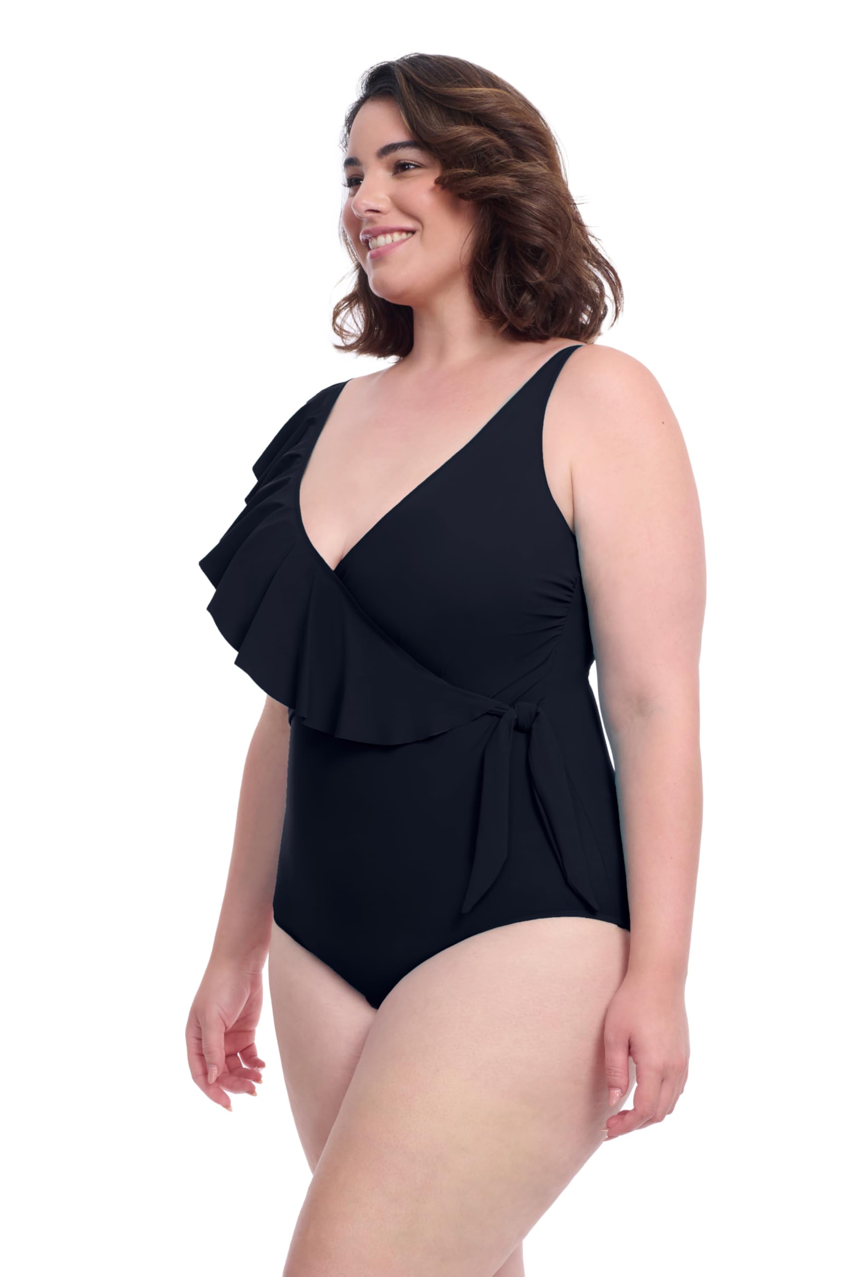 Profile by Gottex Womens Plus Size V-Neck One Piece Swimsuit with Asymmetrical Ruffle Surplice, Soft Cups,Tummy Control - Image 3